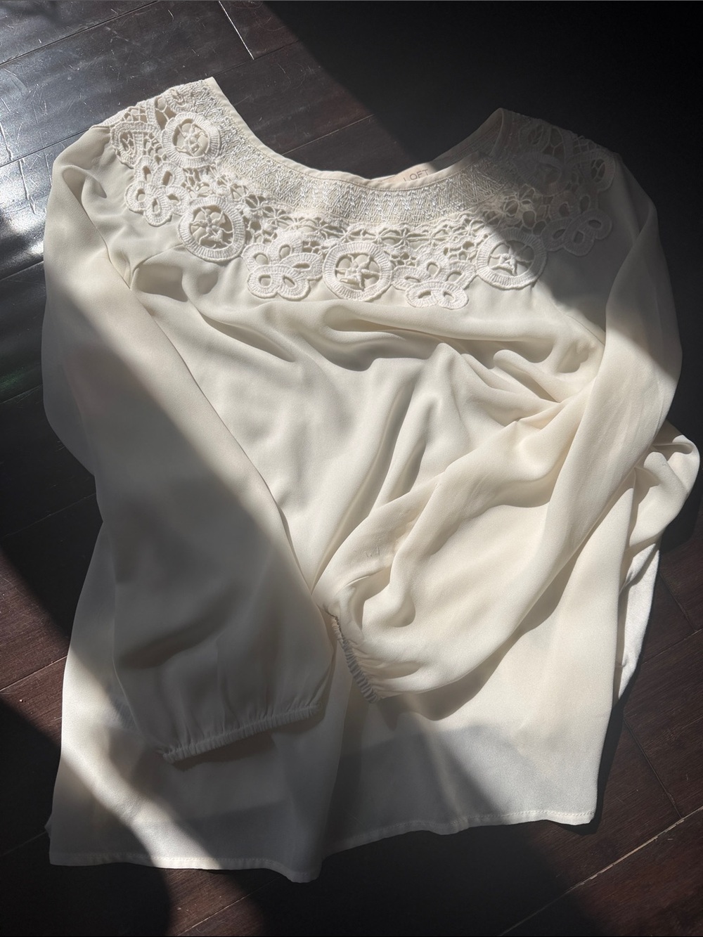 LOFT Cream Lace Yoke Long Sleeve Blouse
